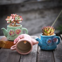 花盆陶瓷粗陶透气大小口径简约创意家用手工捏花茶壶多肉花盆特价