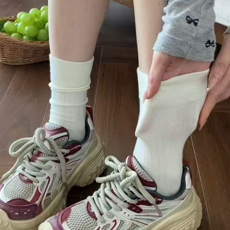 Seamless White Socks for Women, Mid-Calf Socks, Autumn and Winter Cotton Socks, Trendy Pure Gray Anti-Pilling Winter Long Slouch Socks Seamless White Socks for Women, Mid-Calf Socks, Autumn and Winter Cotton Socks, Trendy Pure Gray Anti-Pilling Winter Long Slouch Socks