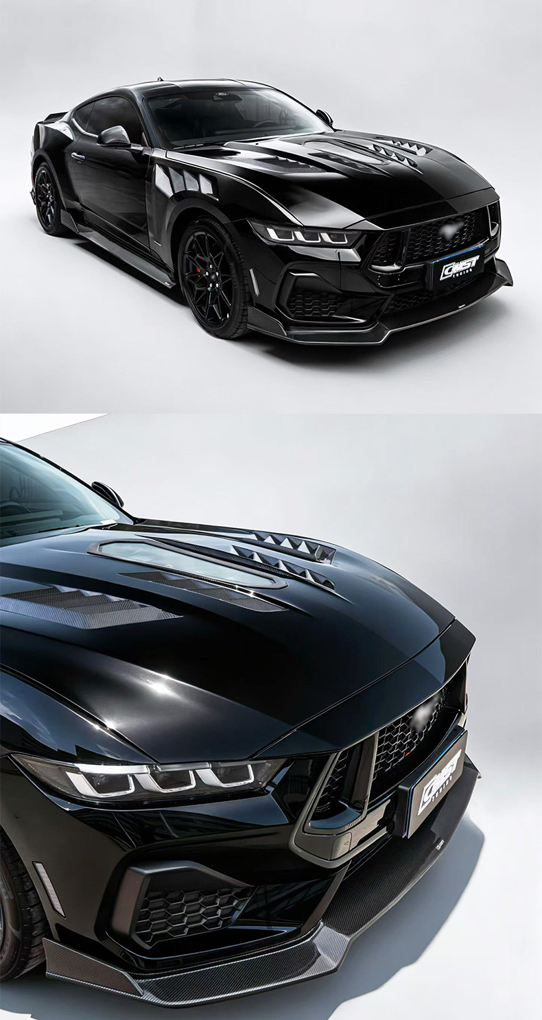 Suitable for Ford Mustang modifications: CMST carbon fiber front splitter, rear lip, side skirts, wind deflectors, hood, and fender flares
