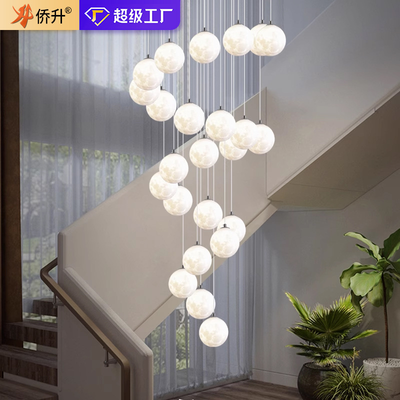 Nordic Villa Empty Living Room Stairwell Chandelier Double Building Chandelier Simple Dining Room Loft Apartment Long Chandelier