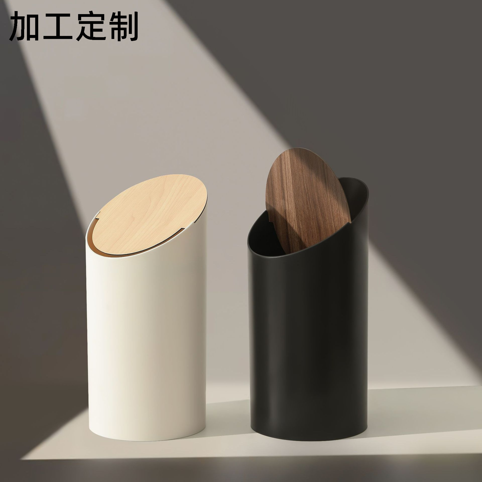 Estilo crema inodoro basura puede rebote automático Flip almacenamiento cubo hogar sala de estar con anillo de presión boca oblicua basura puede