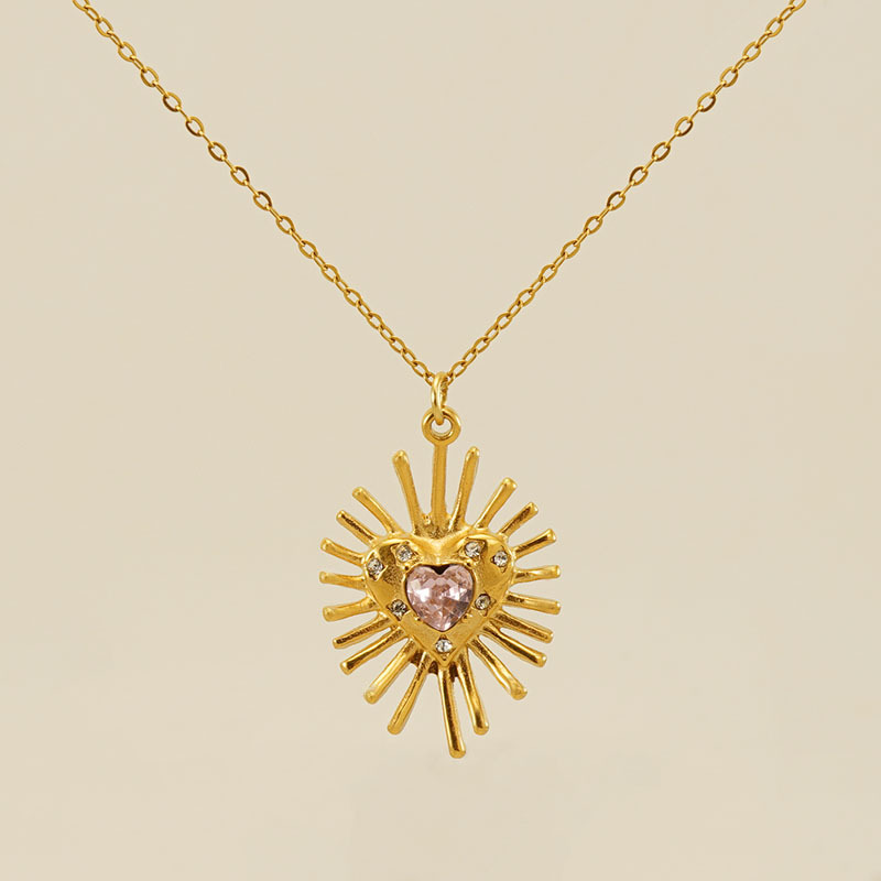 Daily Occasion 304 Stainless Steel Material Wholesale Jewelry IG Style Sweet Shiny Heart Shape 304 Stainless Steel Zircon 18K Gold Plated Inlay Pendant Necklace