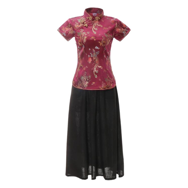 Factory direct spring and summer new improved cheongsam top woven brocade slim fit vintage women's daily large size mother outfit