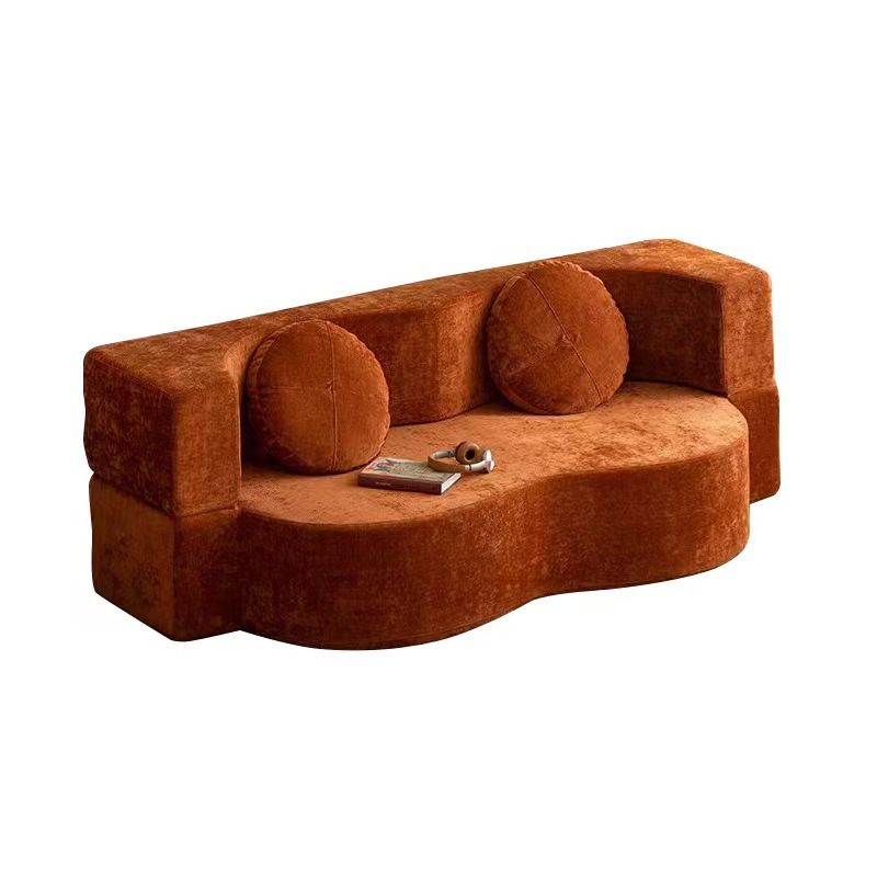 Sofá de compresión módulo de estilo antiguo sofá cama plegable de doble uso sala de estar sofá de tela de bloque de tofu retro doble