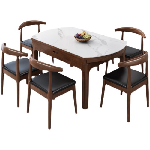 Nordic simple bright slate dining table and chair combination small apartment variable round table household telescopic folding solid wood dining table