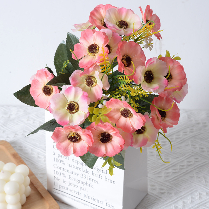 仿真花5叉10頭春櫻花絹布小把花束婚慶酒店家居客廳擺件裝飾拍照