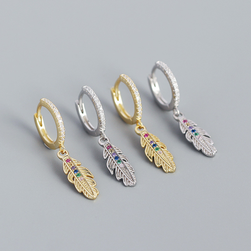 5g Weight 925 Sterling Silver Gem Feather Earrings