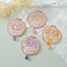 新中式电镀金属折叠镜花朵彩印便携化妆镜好运莲莲吊坠镜子批发