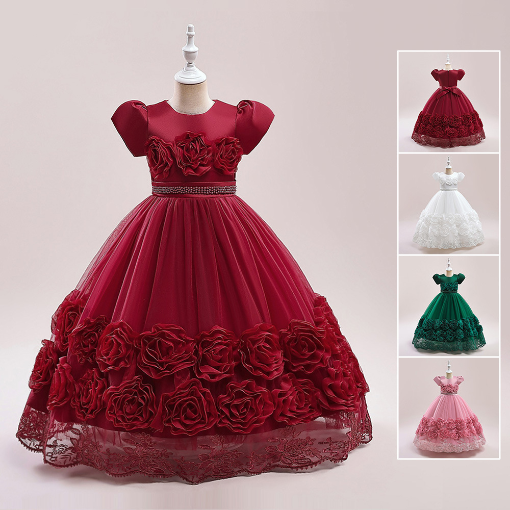 Nuevos niños europeos y americanos vestido de princesa vestido de estilo occidental largo pettiskirt niña cumpleaños pasarela piano rendimiento vestido