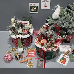新しいクリスマスのギフトボックスの英倫の格子縞の布の花のクリスマスイブのリンゴの箱の手作りのdiyの包装箱の卸売り