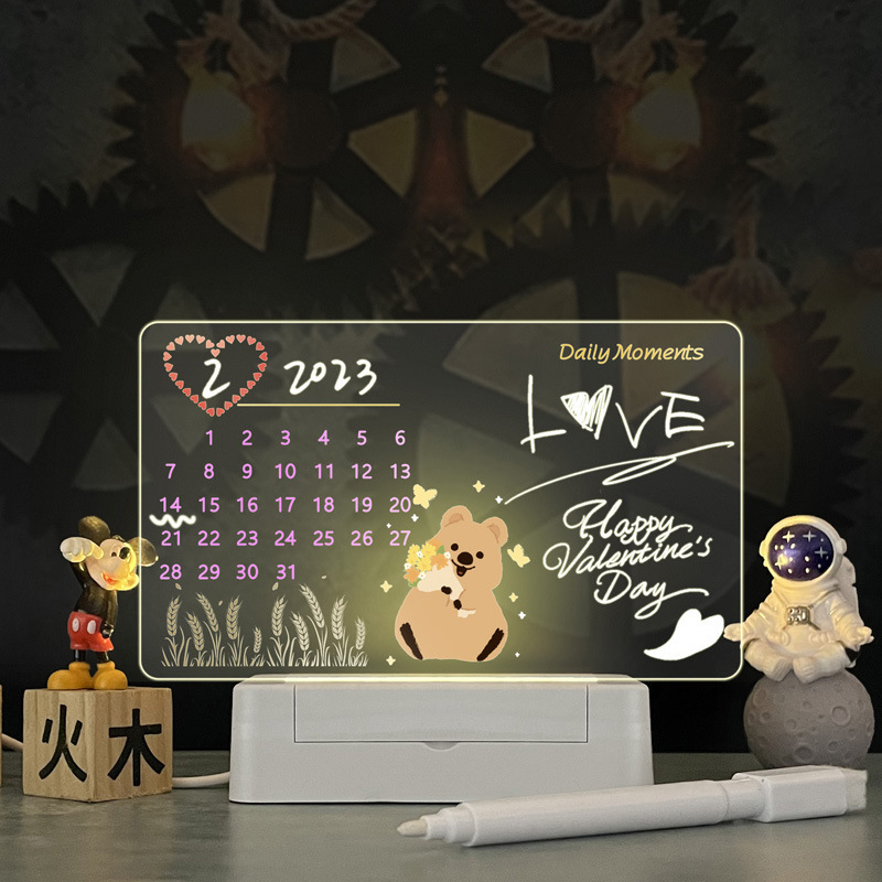 Color Printing Calendar Luminous Acrylic Transparent Noteboard Erasable Message Board Home Memo Tips Desktop Small Whiteboard
