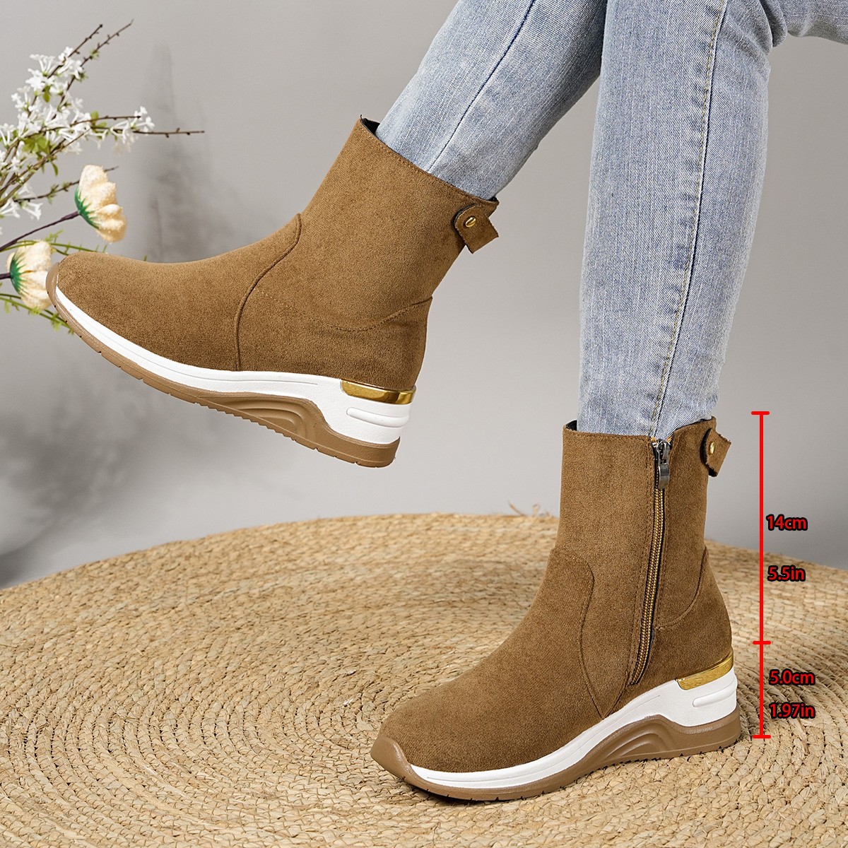 Women's Suede Wedge Ankle Boots Side Zipper Slimming Platform plus Size Fashion Boots Size 43 New Autumn Style_voghion.com