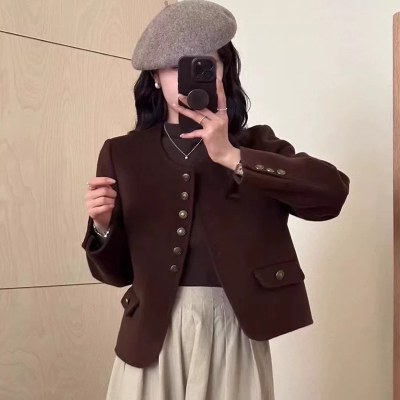 Chujiu's New Wool Coat, Elegant Hepburn Style, Double-Sided Wool Cardigan for Petite Figures, Chanel-Inspired Style
