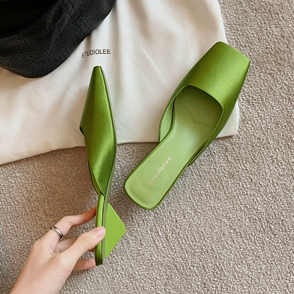 Мюли (Grape Mom) женские, шёлковый атлас, квадратный носок, треугольный каблук — летние