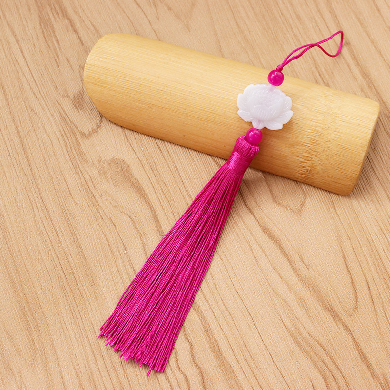 Nudo chino marcador borla DIY accesorios de joyería imitación Jade blanco ventilador de loto barba ventilador colgante oreja colgante
