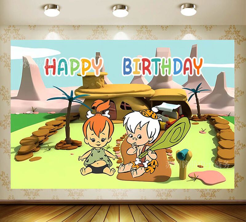 New Cartoon Cartoon Modern Primitive Man theme birthday photography background cloth cross-border exclusive decorative banner