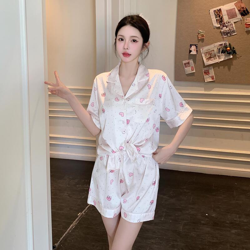 New Summer Ice Silk Loungewear Short-Sleeved Shorts Set, Cool, Sweet and Cute Ice Silk Pajamas That Can Be Worn Outside New Summer Ice Silk Loungewear Short-Sleeved Shorts Set, Cool, Sweet and Cute Ice Silk Pajamas That Can Be Worn Outside