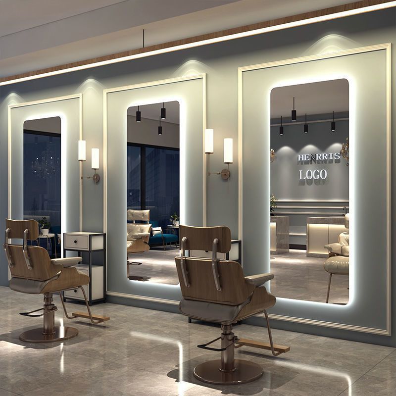 Tocador de Peluquería con Espejo Monofacial de Metal con Luz LED para Barbería image 26