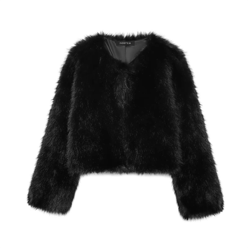 European and American Style Fashionable Versatile Loose Short Round Neck Faux Fur Effect Short Jacket 6318/2617