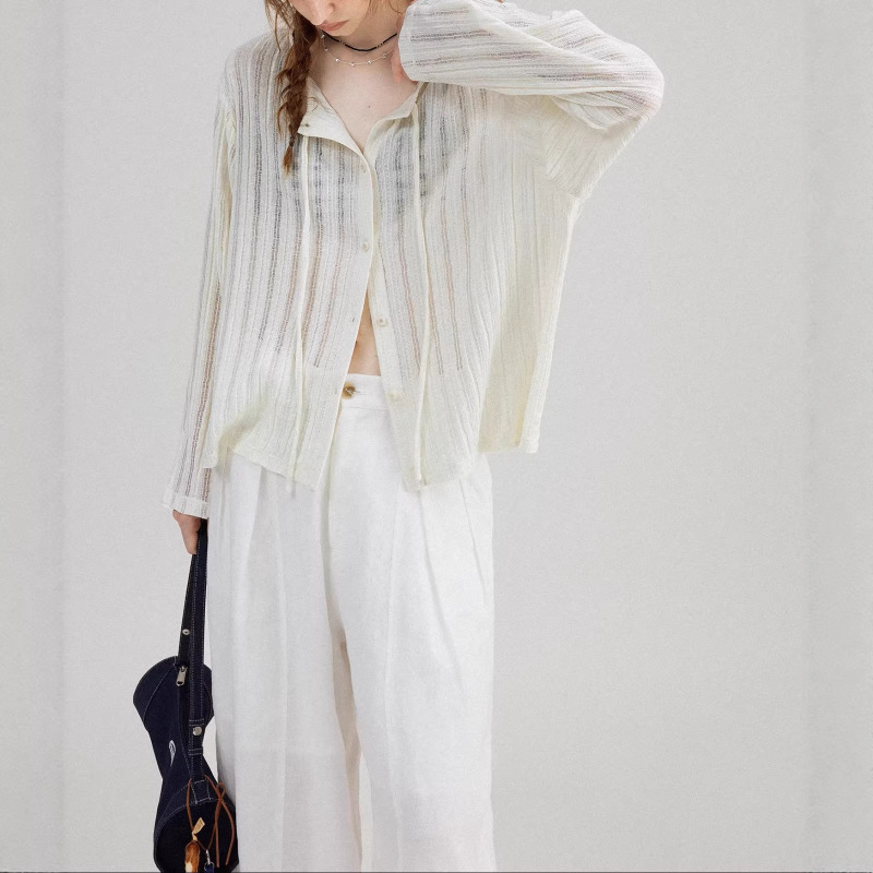 Hollow-Out Textured Thin Vintage Knit Cardigan 2026 Spring/Summer Tie-Button Loose Air-Conditioning Shirt Sun Protection Cover-Up