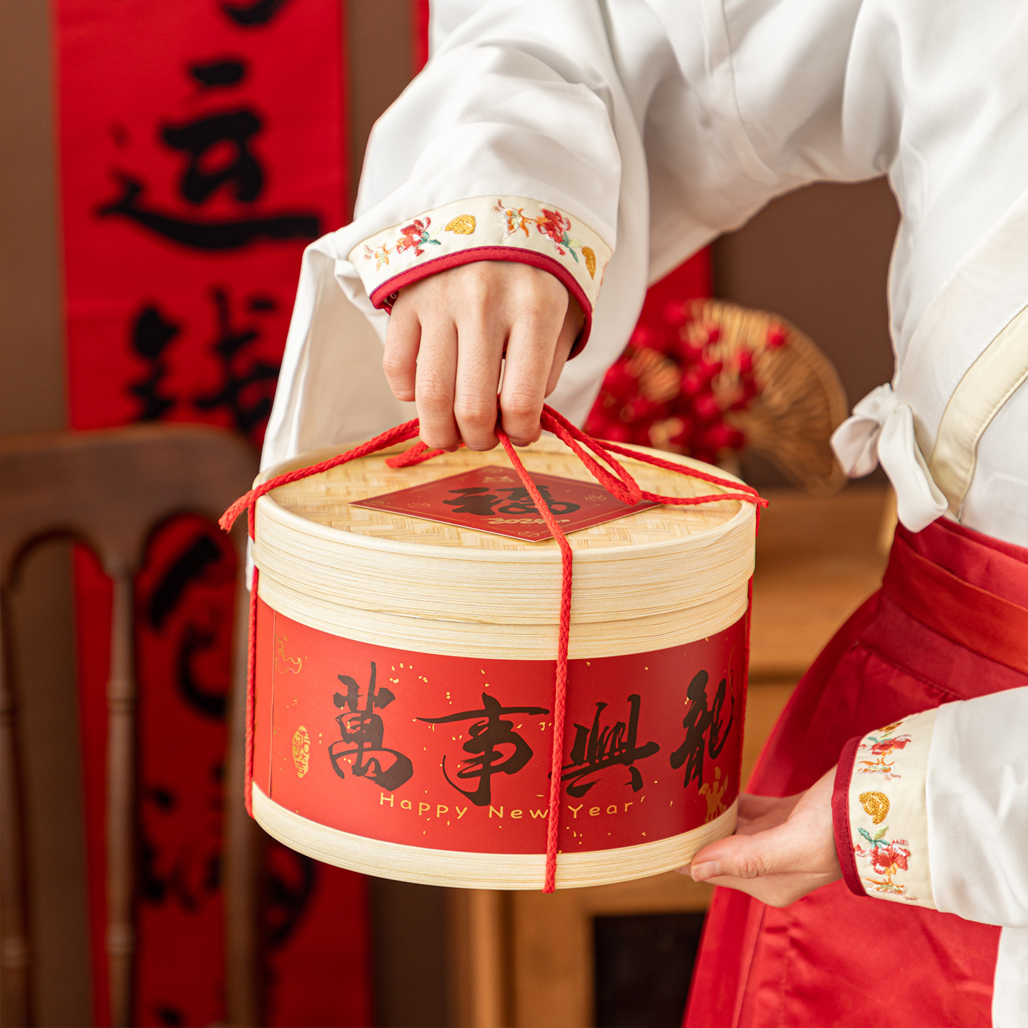 新年龙年中式蒸笼抱抱桶蒸蒸日上饼乾糖果年饼包装盒烘焙礼盒空盒
