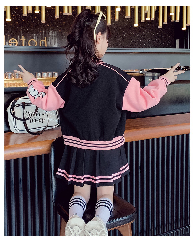 Academy Style Skirt Spring and Autumn New Big Boy Fashionable Parent-child Coat Girls' Baseball Two Piece Set_voghion.com