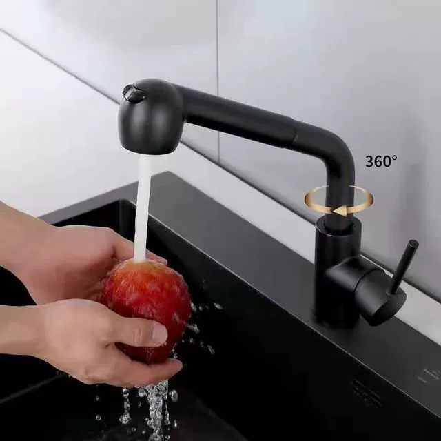 Black 304 stainless steel pull-out kitchen faucet sink sink telescopic universal hot and cold faucet