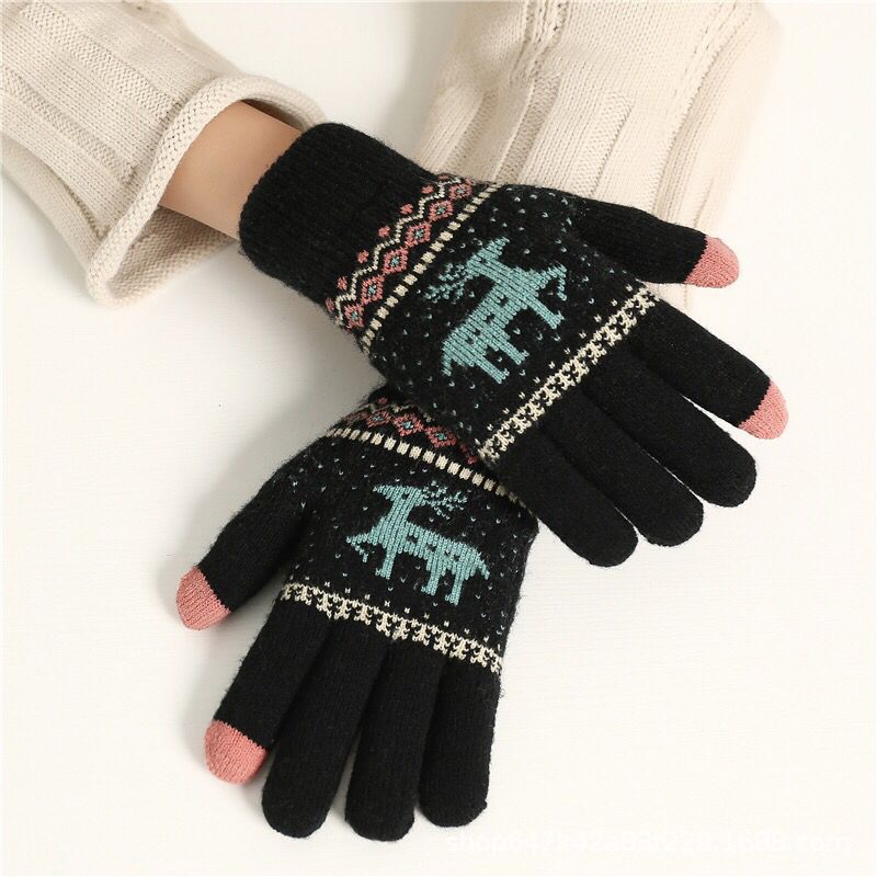 Fawn gloves Christmas knit men's and women's cycling sports Winter Touch screensaver warm gloves_maomaolike.com