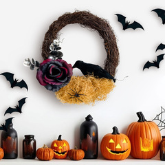 ハロウィン枯れ枝バラ黒カラスガーランドドア吊りゴーストフェスティバル模擬植物籐サークルパーティー装飾小道具壁掛け