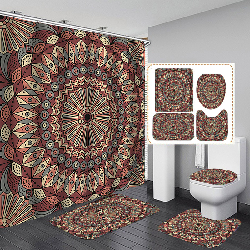 Venta caliente de Amazon Cortina de ducha de baño bohemia Tela de cortina de baño impermeable Juego de cuatro piezas Gran cantidad y excelente precio