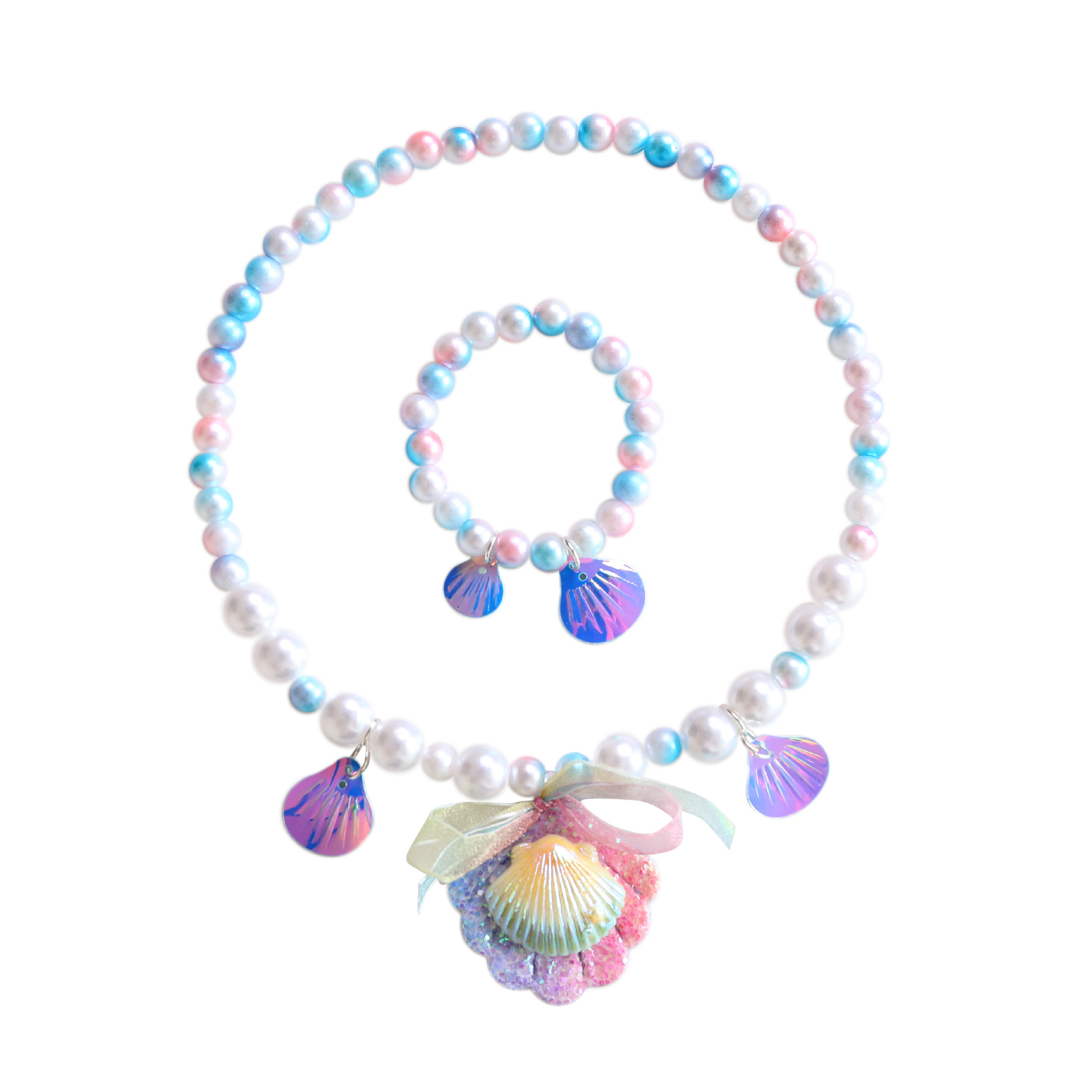 Collar para niños sirena cola collar de perlas para niñas pulsera anillo pendientes traje para niñas accesorios para bebés