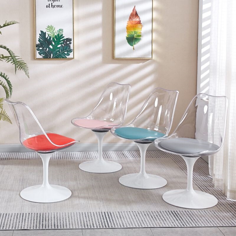 Trendy minimalist luxury rotatable transparent acrylic swivel chair for casual milk tea shop reception and negotiation table and chair set Trendy minimalist luxury rotatable transparent acrylic swivel chair for casual milk tea shop reception and negotiation table and chair set