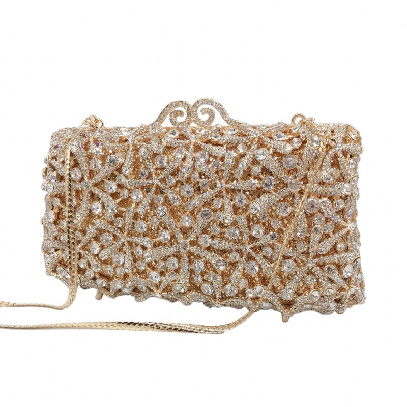 Transfronterizo nuevo paquete de cena de diamante de estrella de mar caja dura de metal vacío bolsa de cristal vestido de banquete bolsa de mano