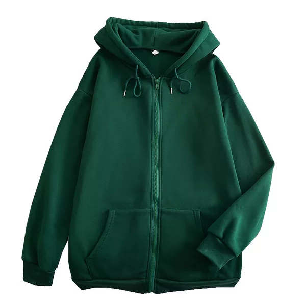 Cross-border zipper solid color sweater net color sweater wholesale double hat men's and women's loose trend couple hoodie jacket