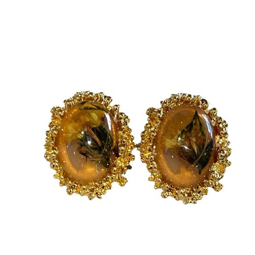 Exquisite Design Colorful Dry Flower Amber Earrings French Vintage 18K Gold Plated High-end Personal Ear Accessories