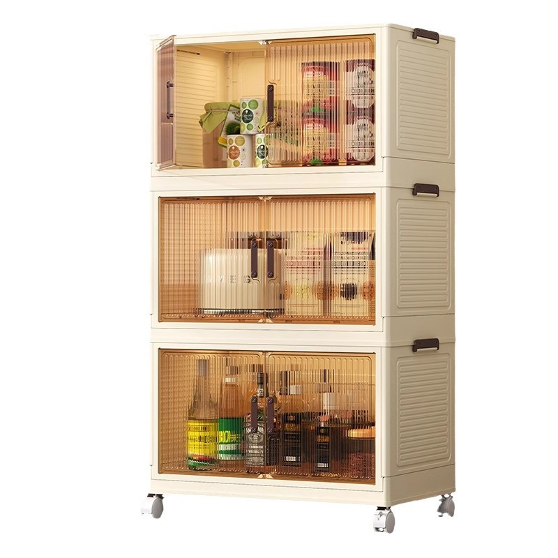 Armario de almacenamiento de cocina de varios pisos con puerta de gabinete condimento para platos, utensilios de cocina, armario de almacenamiento plegable de piso, caja de almacenamiento simple de montaje