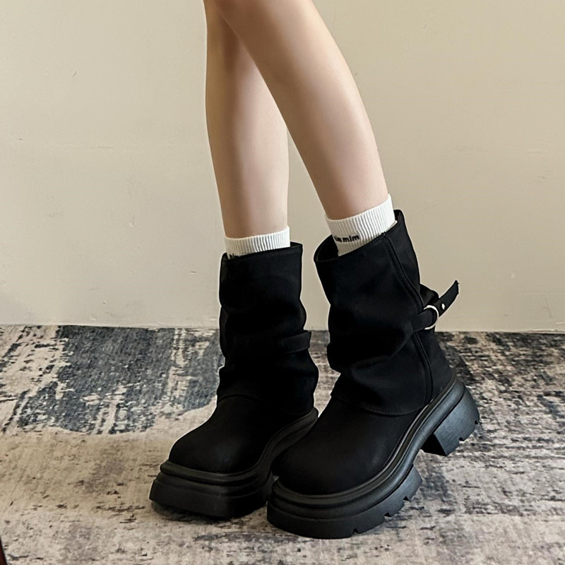 棕色厚底马丁靴女款2025新款春秋季增高裤管靴英伦风美拉德短靴子|undefined