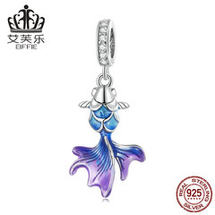 艾芙樂原創s925純銀錦鯉吊墜手鍊鍍白金藍色漸變滴油海洋生物墜子