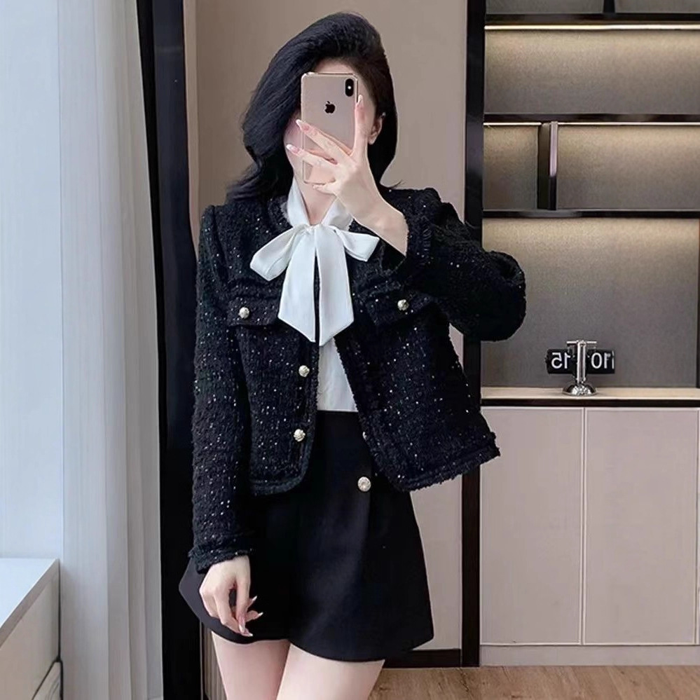 Tweed Style Jacket, New Korean Style High-End Tweed Design, Versatile Slim Fit, Ladylike Elegant, Versatile Sequin Top
