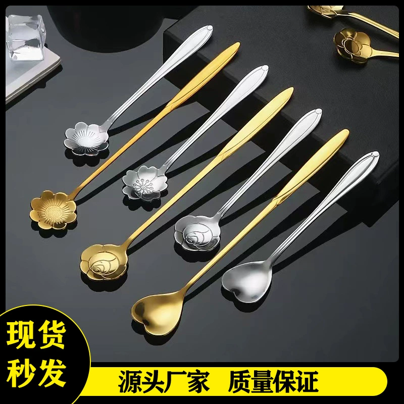 Ложка из нержавеющей стали с цветком вишни, ложка с цветком птичьего гнезда, офисная ложка для перемешивания, десертная кофейная ложка, свадебная сувенирная ложка