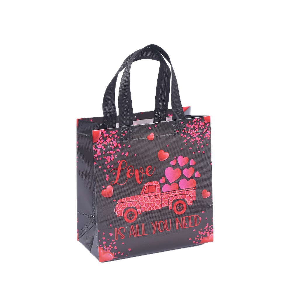 Bolsa de tela no tejida rosa con estampado de corazones para el Día de San Valentín transfronterizo, bolsa de regalo para el Día de San Valentín, bolsa de regalo para joyería.