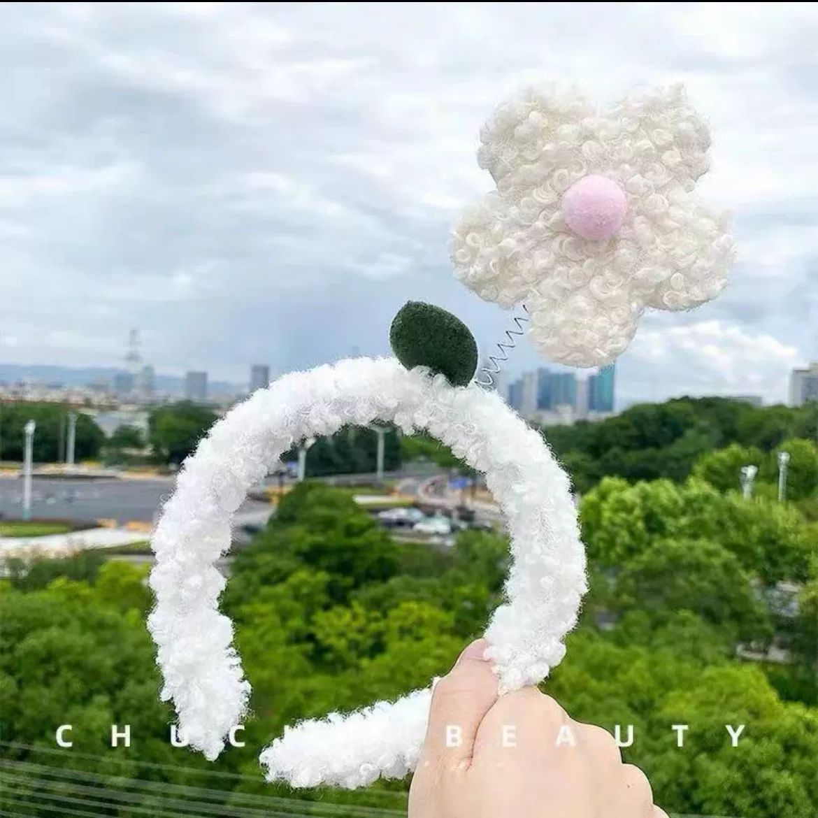 Flashing Headband Yimin, Flower-Shape Light Socket, Korean Style Plush, Blue Accent