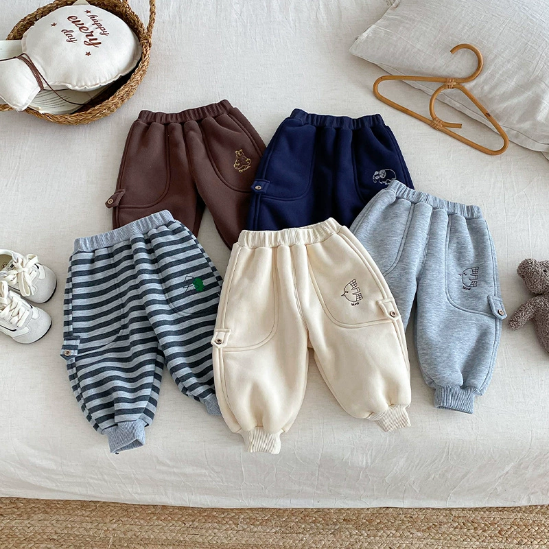 Детские флисовые зимние штаны, модная пуховик-куртка для мальчиков