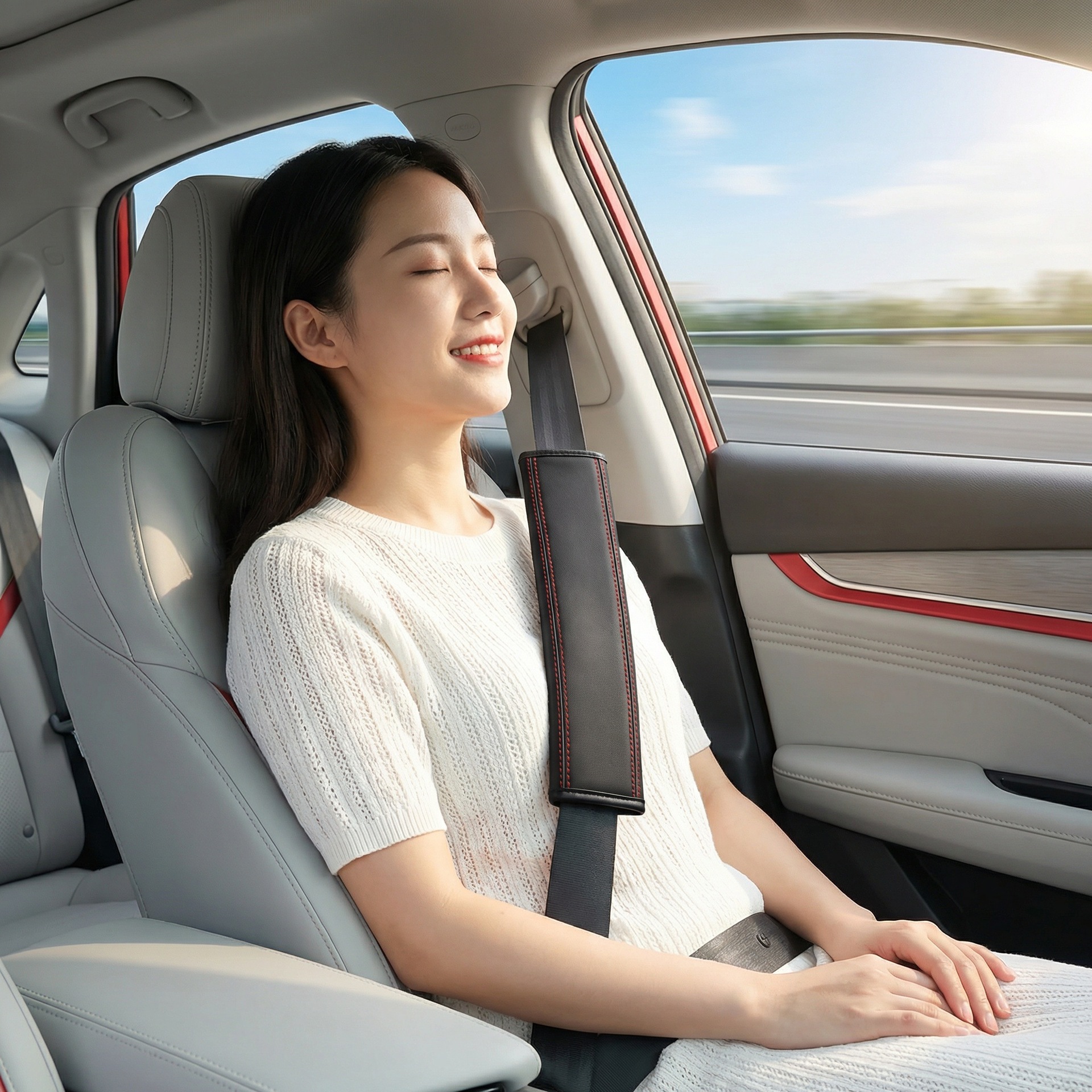 Cross-Border Temu Hot-Selling Embossed Leather Car Seatbelt Shoulder Pad Protective Cover Universal Shoulder Pad
