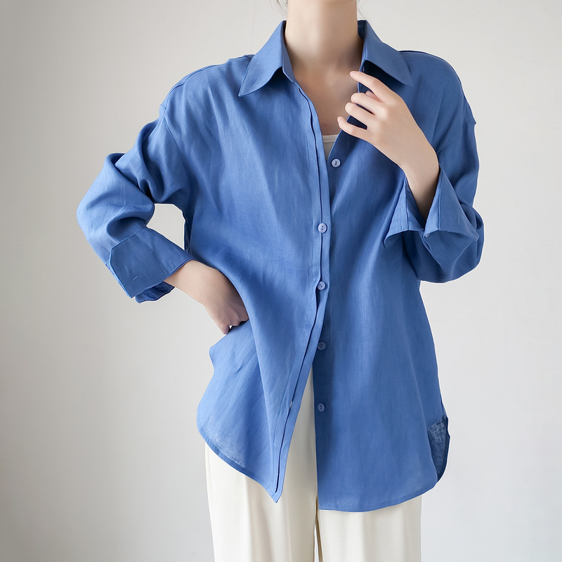 100% Linen Old Money Style Women's Shirt, Loose Fit, Long Sleeve, 26 Summer Lightweight Air Conditioning Shirt