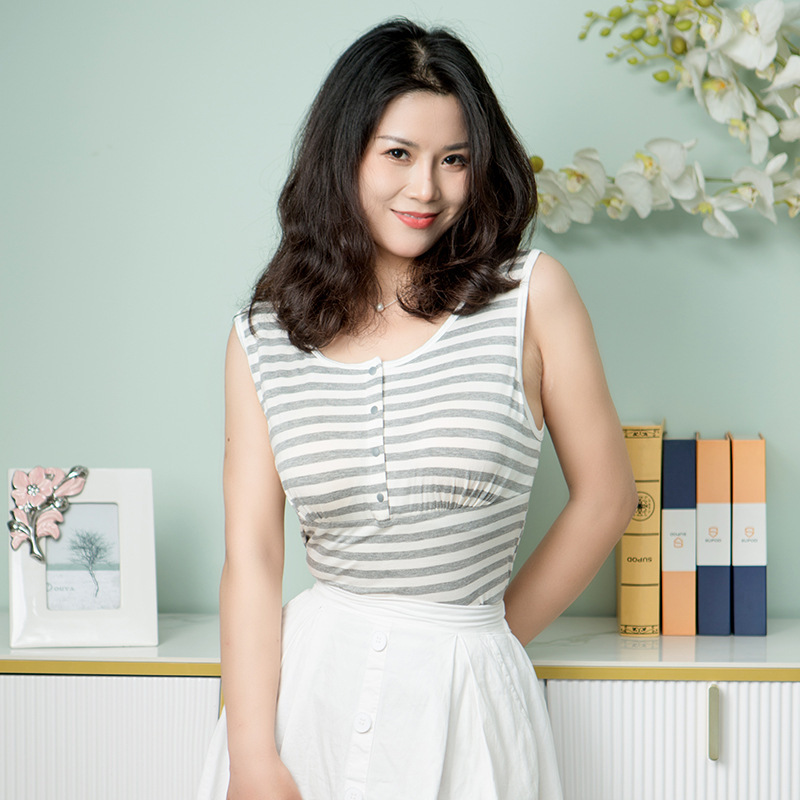夏用薄手モーダルフロントボタン授乳ベスト、ブラジャーなし、産後授乳マタニティパジャマ、ボトムス産後服|undefined