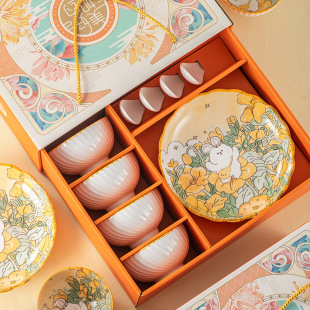 Rabbit Bowls and Plates Ceramic Set Bowls for Event Gifts Small Gift Sets Bowls and Plates Gift Box Dragon Boat Festival Gifts