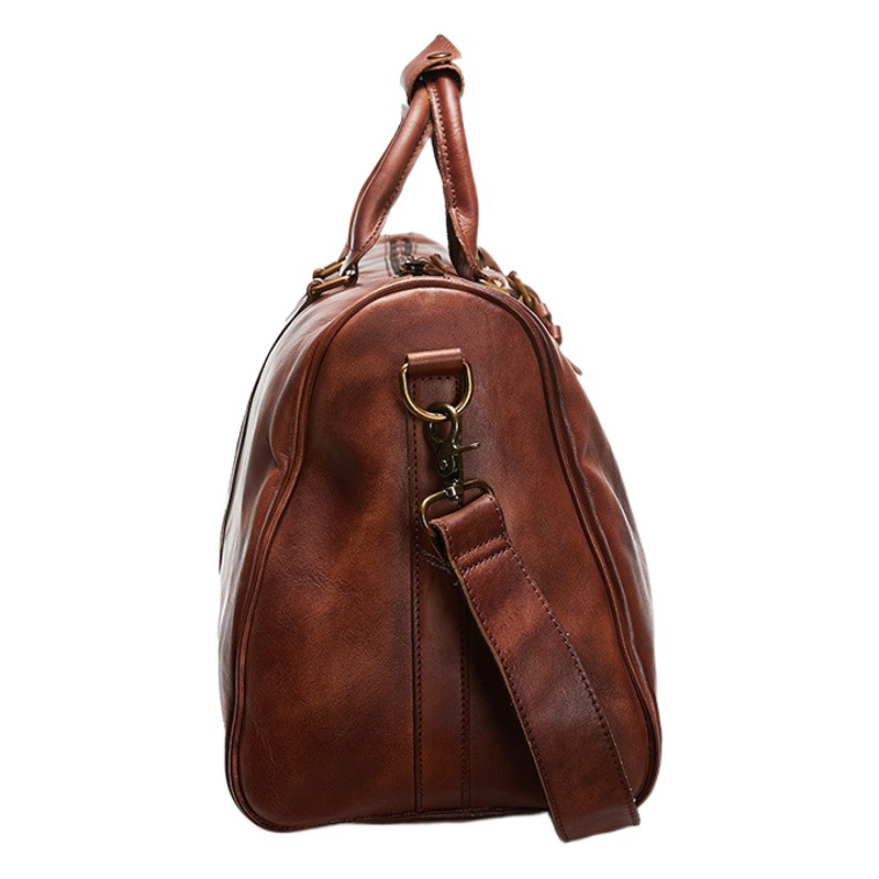 Bolso de viaje unisex de cuero transfronterizo Bolso de gimnasio de mensajero de un solo hombro Bolso de equipaje ultraligero de cuero curtido vegetal