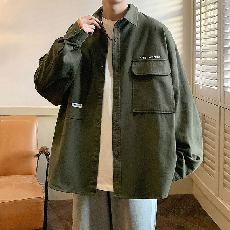 男士衬衫夹克春季高品质青少年新款工装开衫外套日系休闲港风春装|undefined