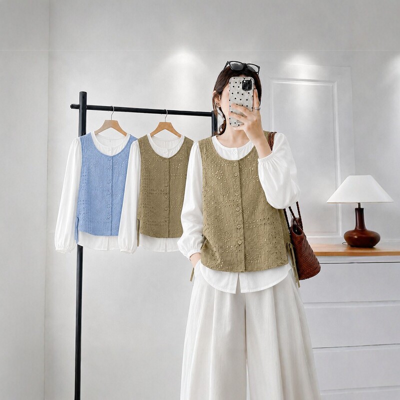 Plus size 100kg stylish hollow-out embroidered versatile faux two-piece shirt for women, autumn loose slimming top Plus size 100kg stylish hollow-out embroidered versatile faux two-piece shirt for women, autumn loose slimming top